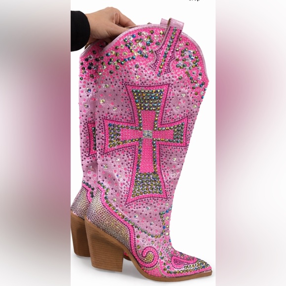 Shoes - Pink Rhinestone Embellished Women's Boots